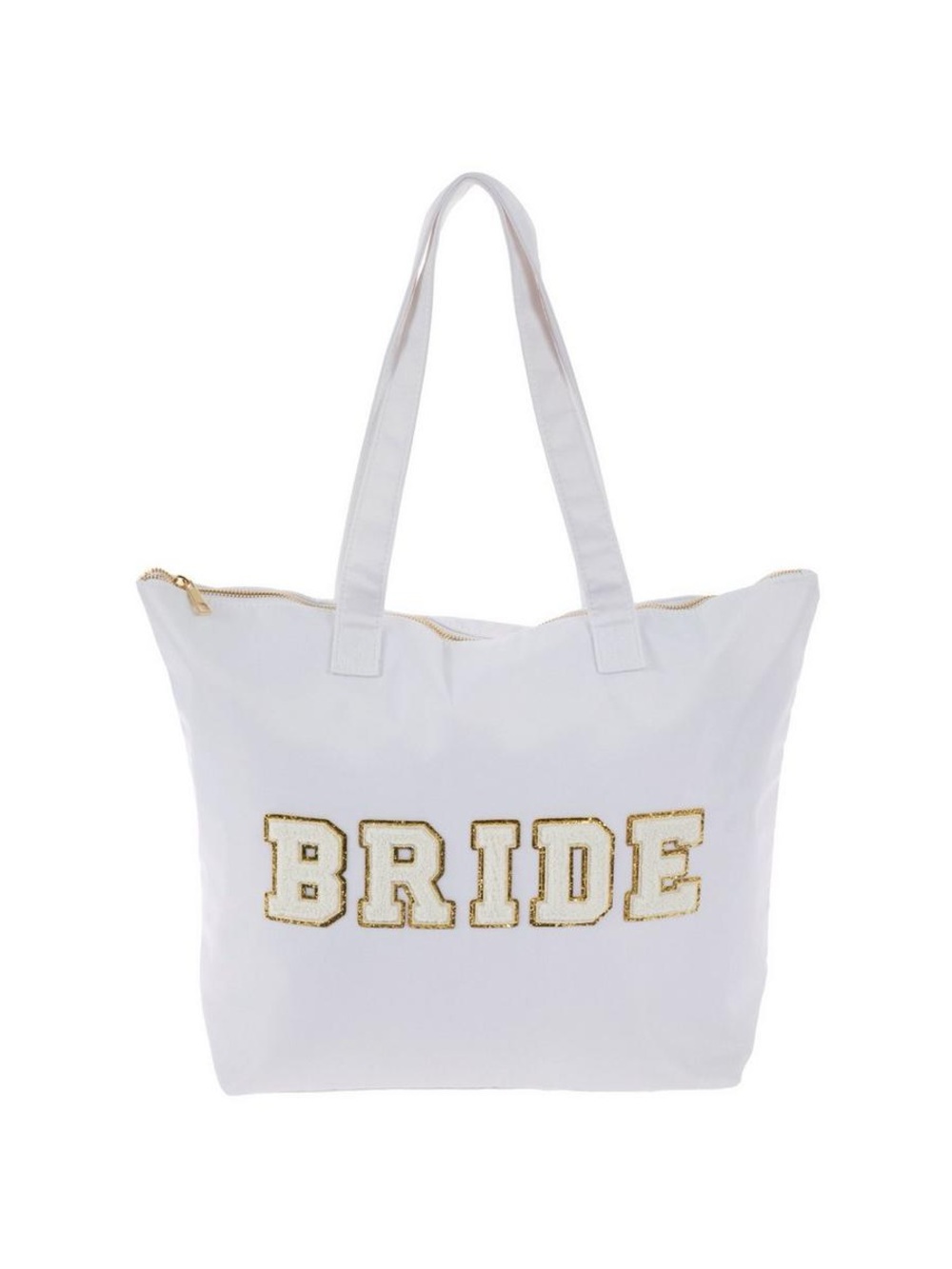 Bride White Tote Bag & Makeup Bag with Gold Trim